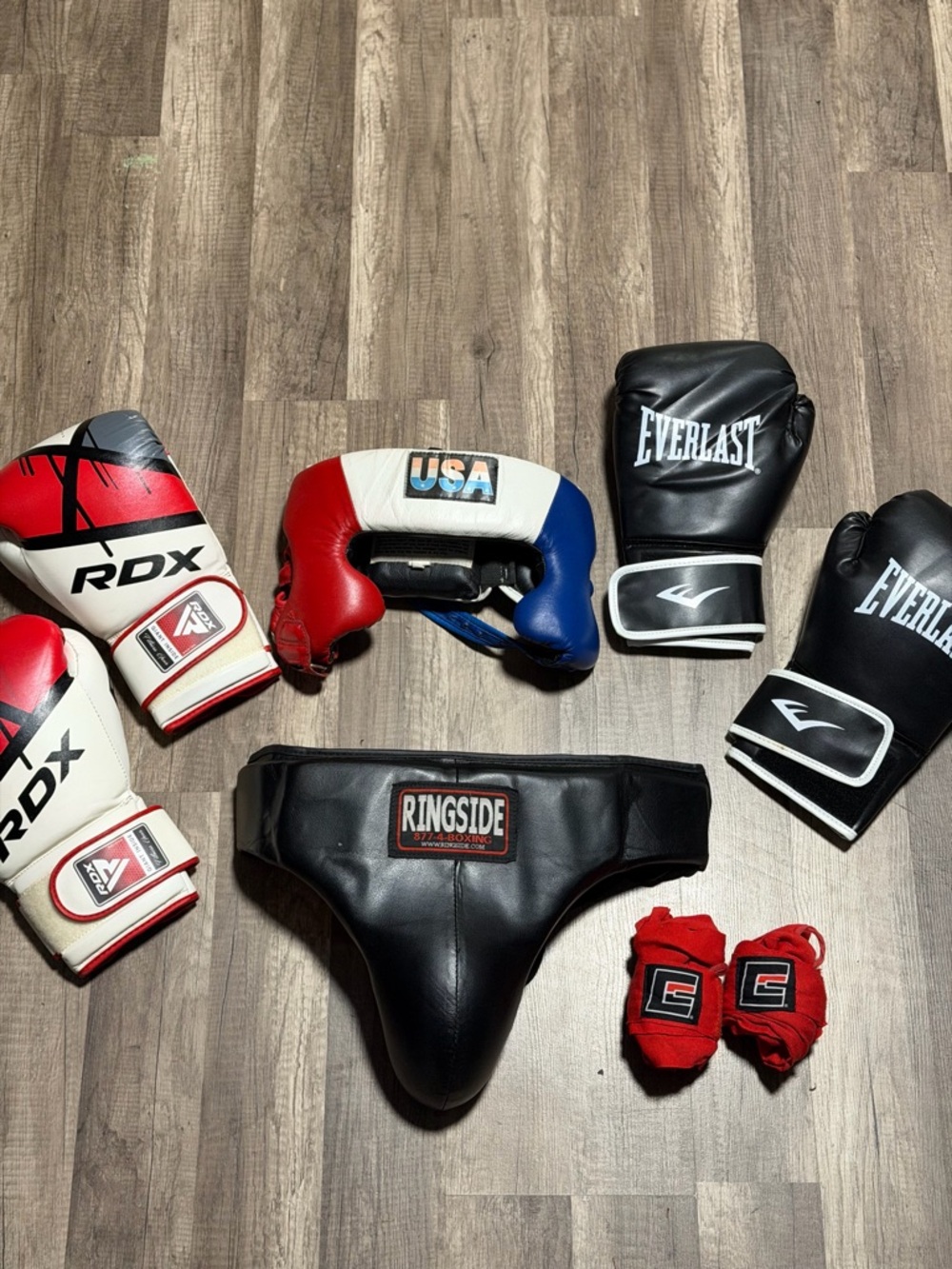 BOXING GEAR🥊 BUNDLE‼️ RDX + Everlast Gloves USA Headgear Groin Guard Wraps